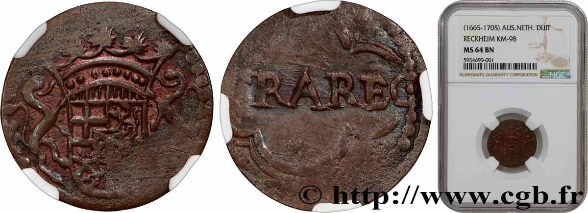 BÉLGICA - PAíSES BAJOS AUSTRíACOS 1 Duit - Baronnie de Reckheim (1665-1705)  SC64 NGC