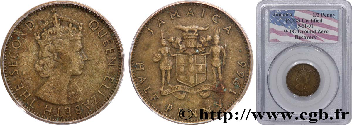 JAMAICA 1/2 Penny Elizabeth II 1966  VF PCGS