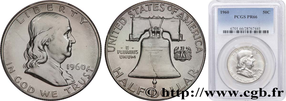ÉTATS-UNIS D AMÉRIQUE 1/2 Dollar Benjamin Franklin 1960 Philadelphie FDC66 PCGS