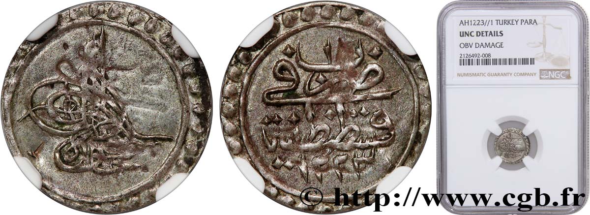 TURKEY 1 Para frappe au nom de Mahmud II AH1223 an 1 1808 Constantinople MS NGC