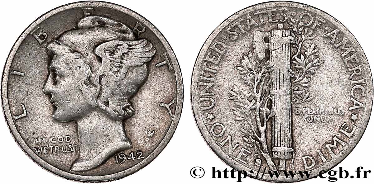 STATI UNITI D AMERICA 1 Dime Mercury 1942 San Francisco q.BB