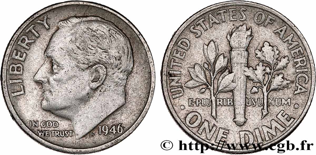VEREINIGTE STAATEN VON AMERIKA 1 Dime (10 Cents) Roosevelt 1946 Philadelphie SS