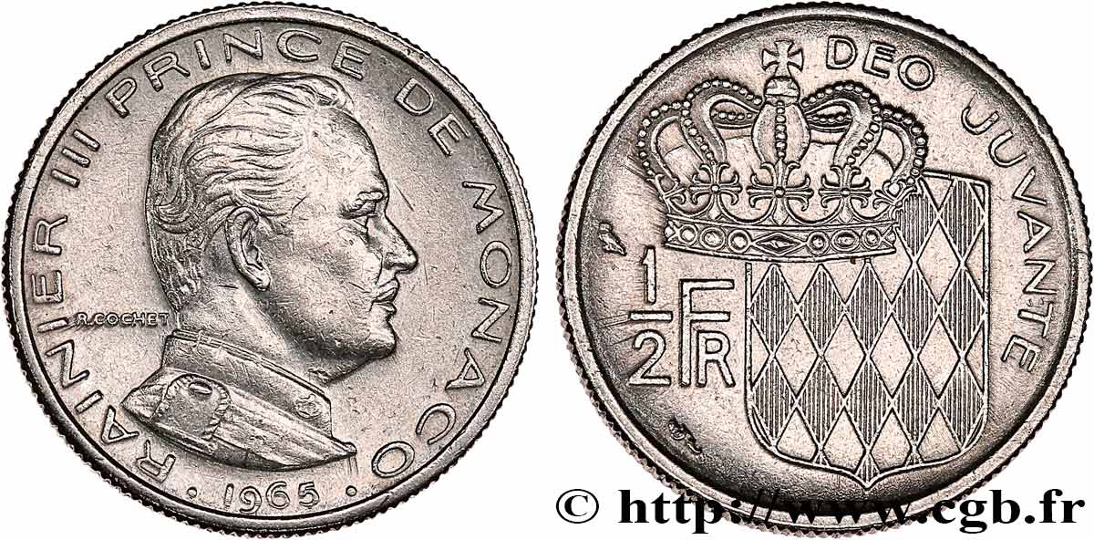 MONACO 1/2 Franc Rainier III 1965 Paris TTB+