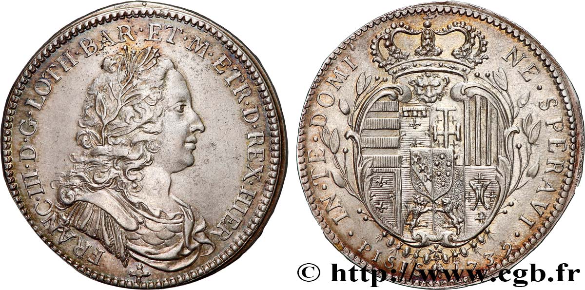ITALY - GRAND DUCHY OF TUSCANY - FRANCIS III OF LORRAINE 1/2 Francescone (5 Paoli)  1739 Pise AU 