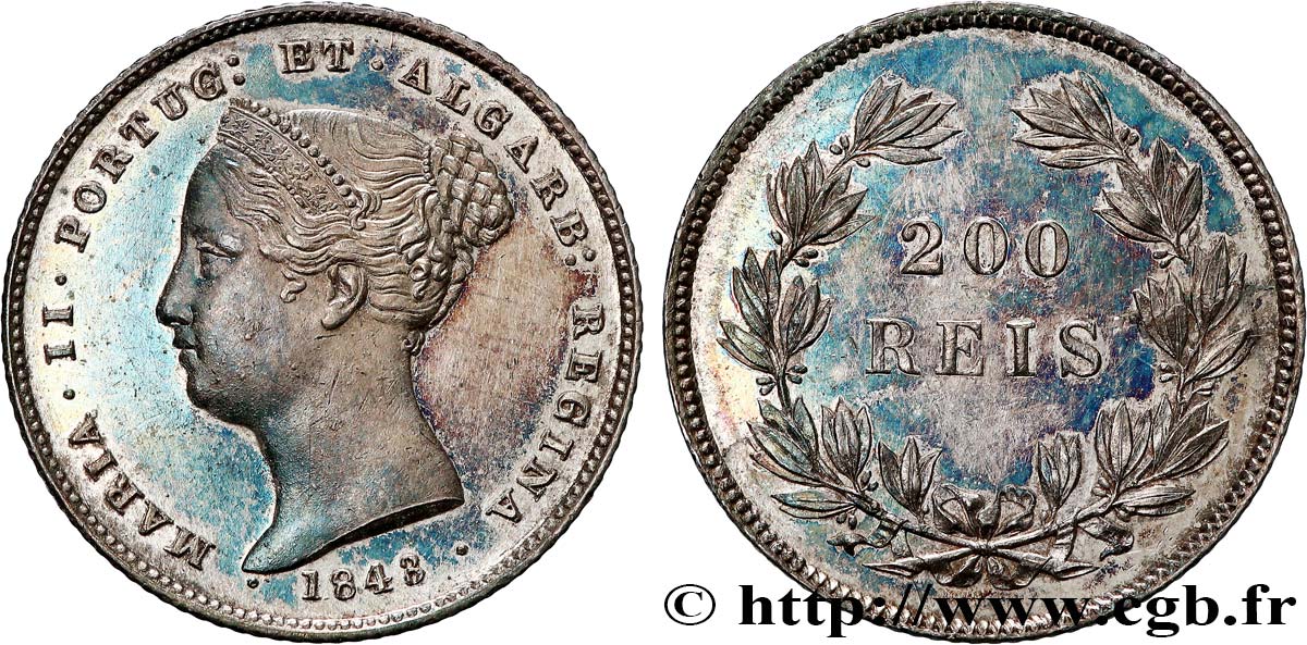 PORTUGAL -MARIE II  200 Réis 1843  fST 
