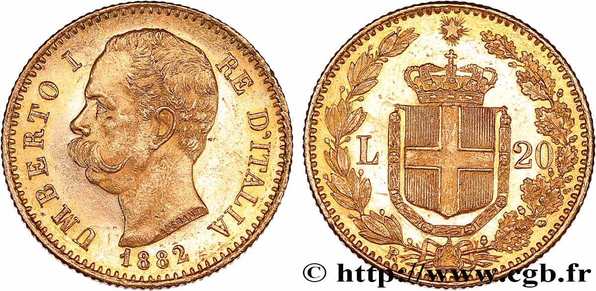 OR, PALLADIUM ET PLATINE INVESTISSEMENT 20 Lire Umberto Ier 1882 Rome SUP