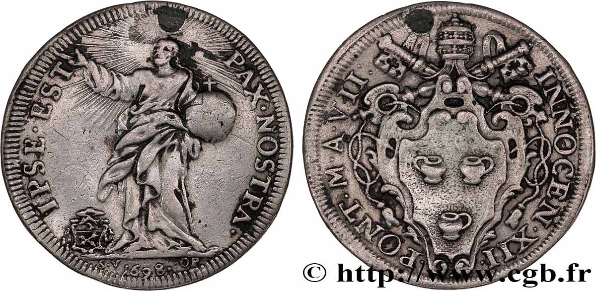 ITALIEN - KIRCHENSTAAT - INNOZENZ XII. (Antonio Pignatelli) Teston 1698 Rome SS 