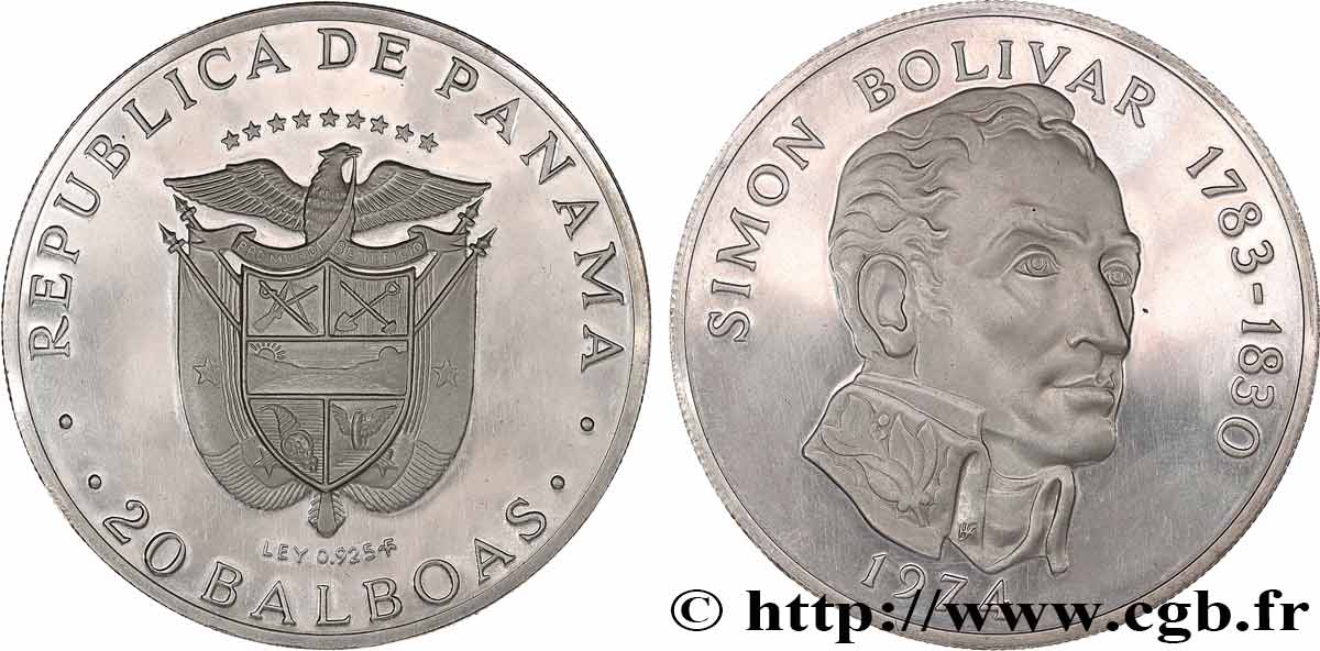 PANAMA 20 Balboas Simon Bolivar 1974  SPL 