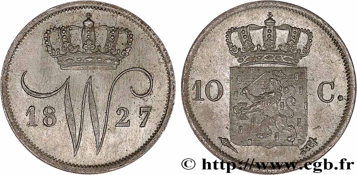 NETHERLANDS 10 Cents Guillaume Ier 1827 Utrecht AU