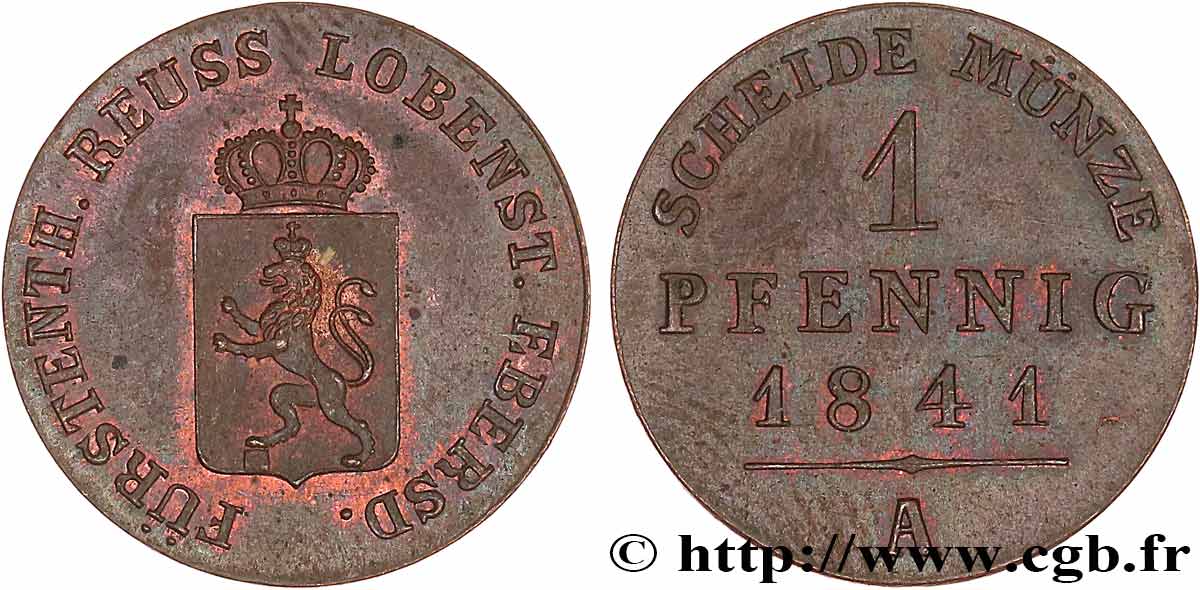 ALLEMAGNE - REUSS 1 Pfennig Principauté de Reuss 1841 Berlin SPL 