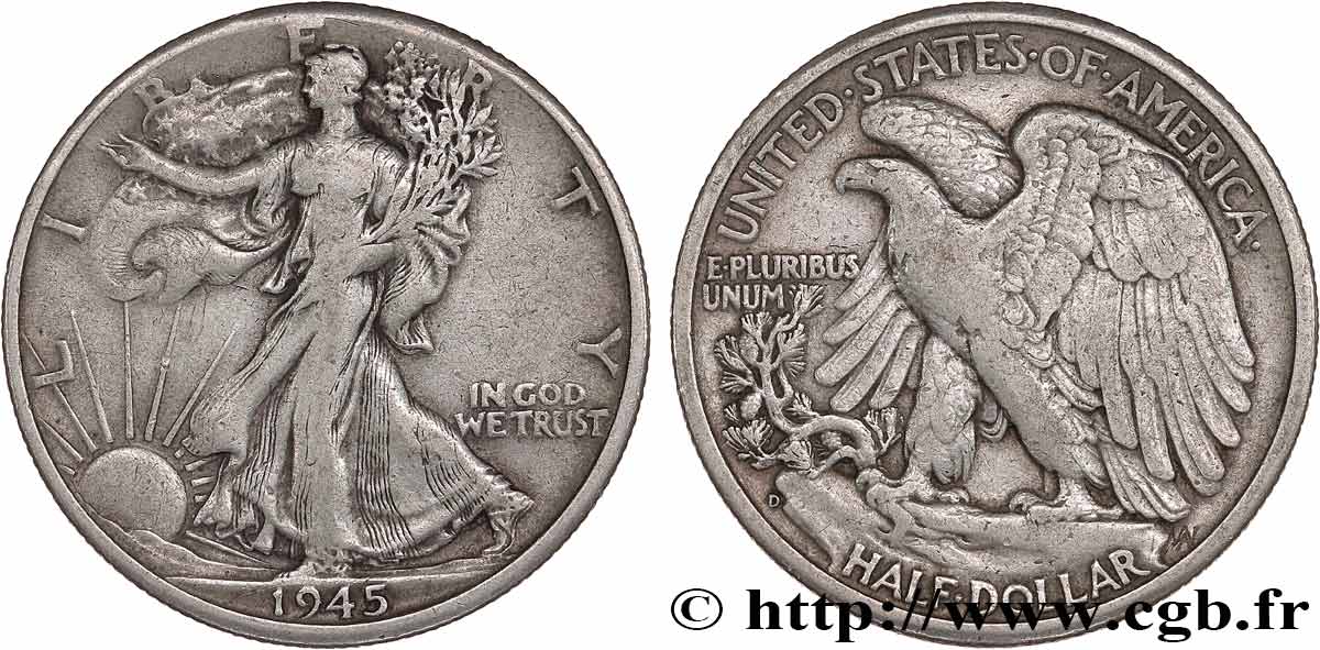 ÉTATS-UNIS D AMÉRIQUE 1/2 Dollar Walking Liberty 1945 Denver TB