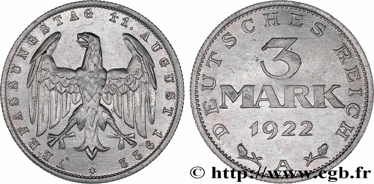 ALEMANIA 3 Mark Jour de la Constitution 1922 Berlin EBC