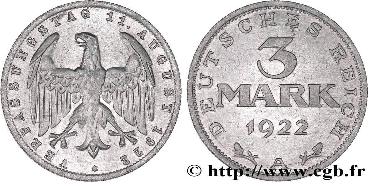 ALEMANIA 3 Mark Jour de la Constitution 1922 Berlin EBC