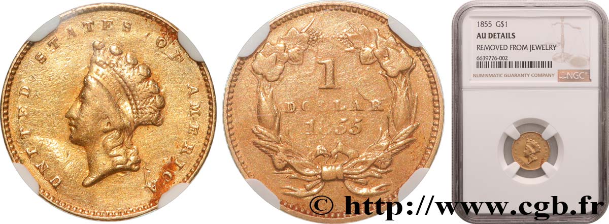 ÉTATS-UNIS D AMÉRIQUE 1 Dollar ”Indian Princess” 1855 Philadelphie AU NGC