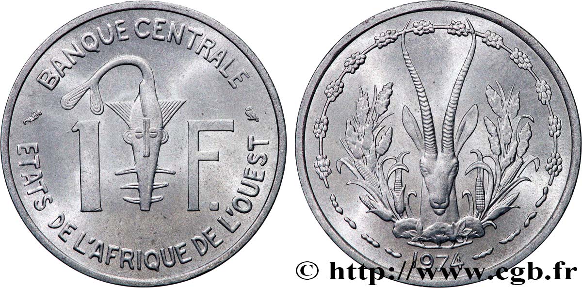 WEST AFRICAN STATES (BCEAO) 1 Franc BCEAO 1974 Paris MS 