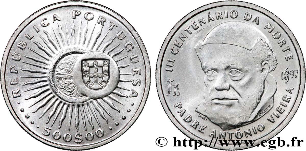 PORTUGAL 500 Escudos tricentenaire de la mort du Père Antonio Vieira 1997 SUP