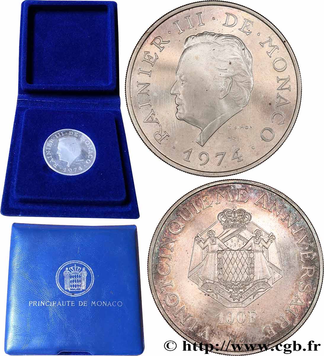 MONACO - FÜRSTENTUM MONACO - RAINIER III. 100 Francs Proof 1974 Paris VZ