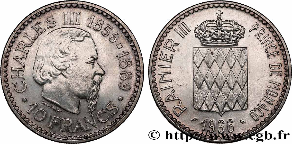 MONACO 10 Francs Charles III 1966 Paris VZ