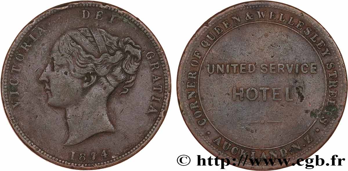 NEW ZEALAND 1 Penny Token 1874  VF 