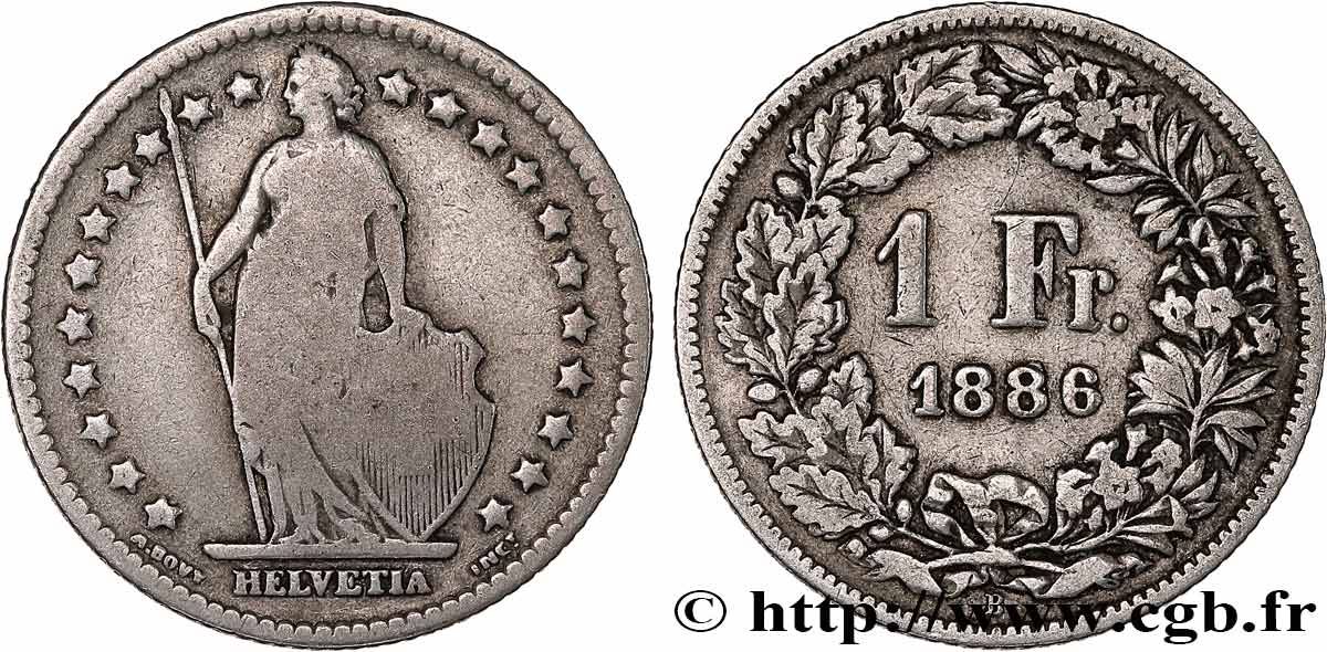 SUISSE 1 Franc Helvetia 1886 Berne B+