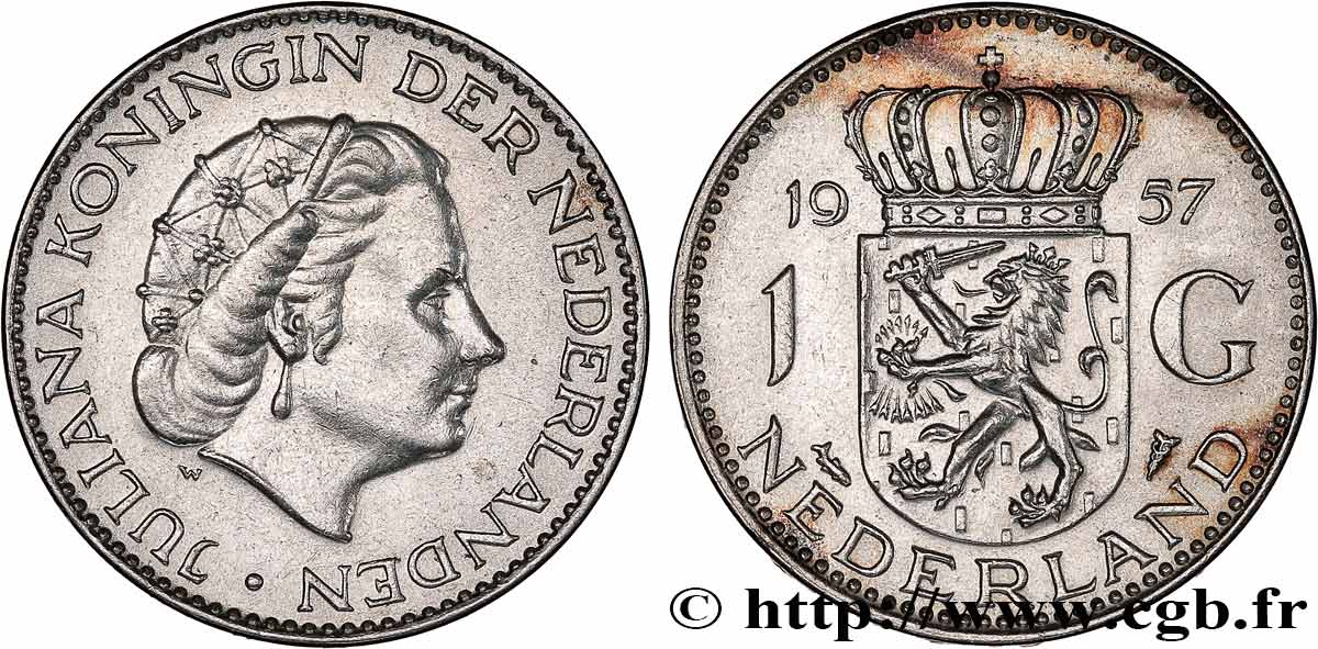 PAYS-BAS 1 Gulden Juliana 1957 TTB+