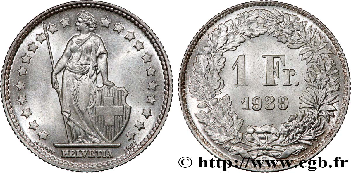 SUISSE 1 Franc Helvetia 1939 Berne SPL 