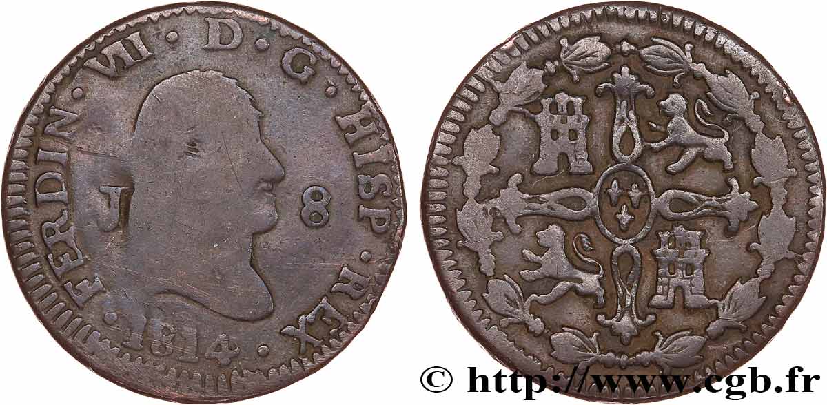ESPAGNE 8 Maravedis Ferdinand VII 1814 Jubia TB/TB+