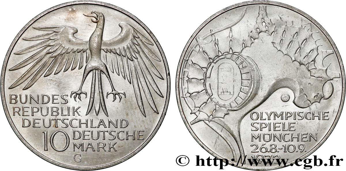 ALLEMAGNE 10 Mark XXe J.O. Munich - Stade Olympique 1972 Karlsruhe SPL