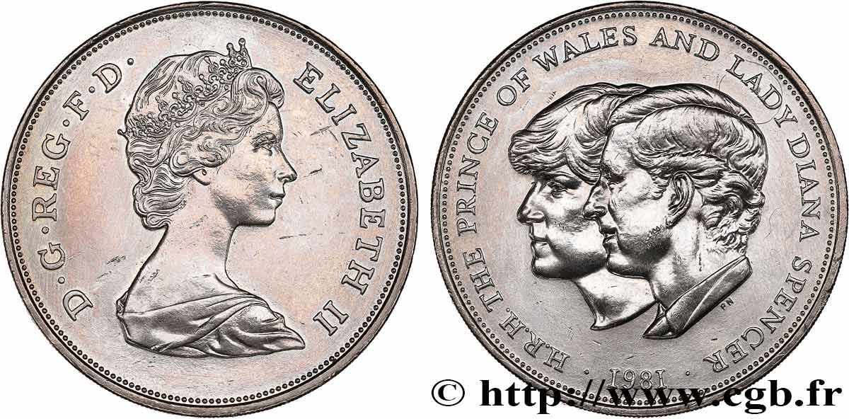 ROYAUME-UNI 25 New Pence (1 Crown) mariage du Prince de Galles et de Lady Diana Spencer 1981 SUP