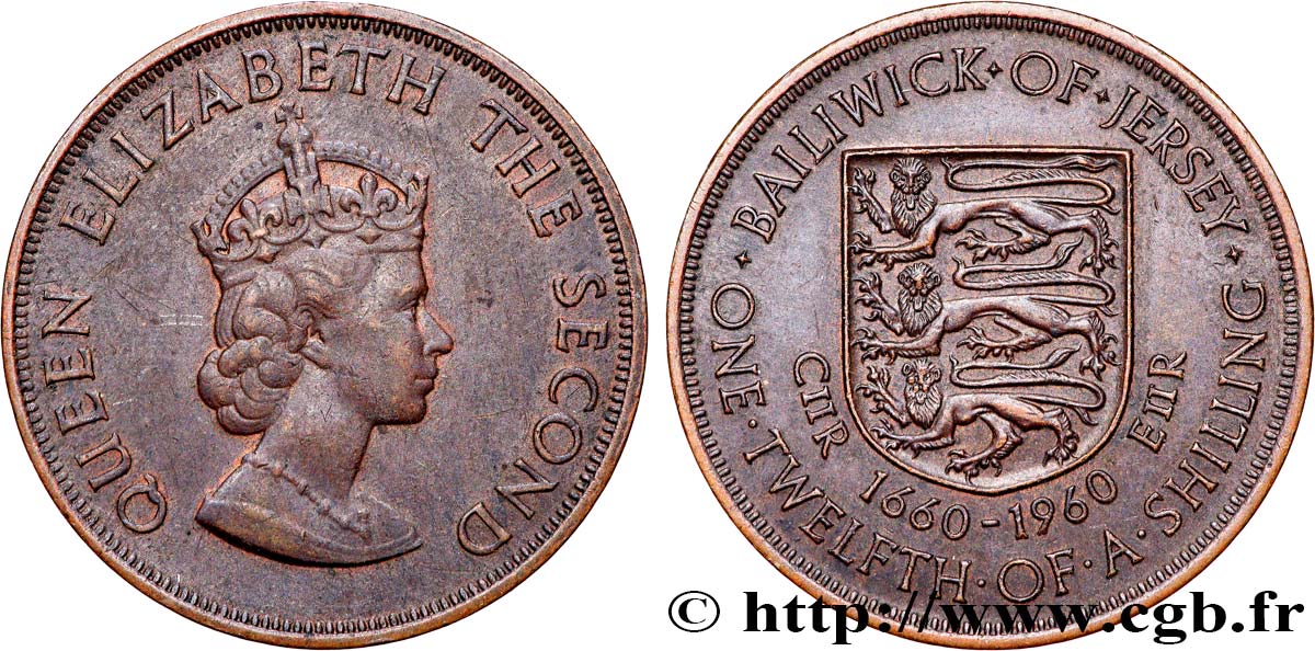 ISLA DE JERSEY 1/12 Shilling 300e anniversaire de l’accession de Charles II 1960  EBC 