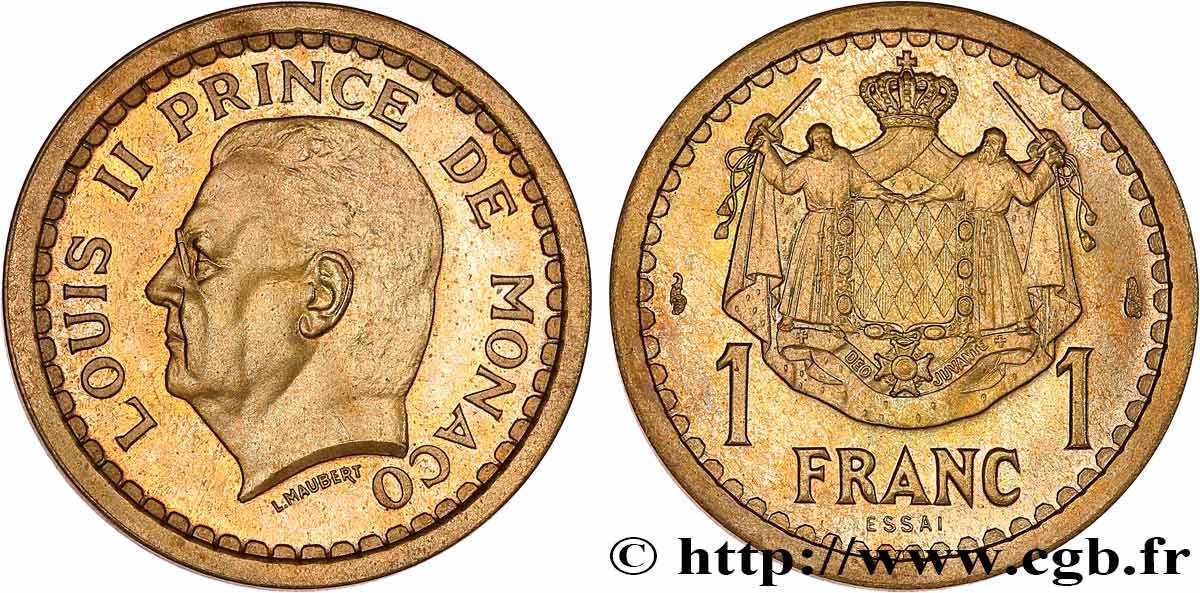 MONACO - PRINCIPALITY OF MONACO - LOUIS II Essai de 1 Franc bronze-aluminium n.d. Paris MS 