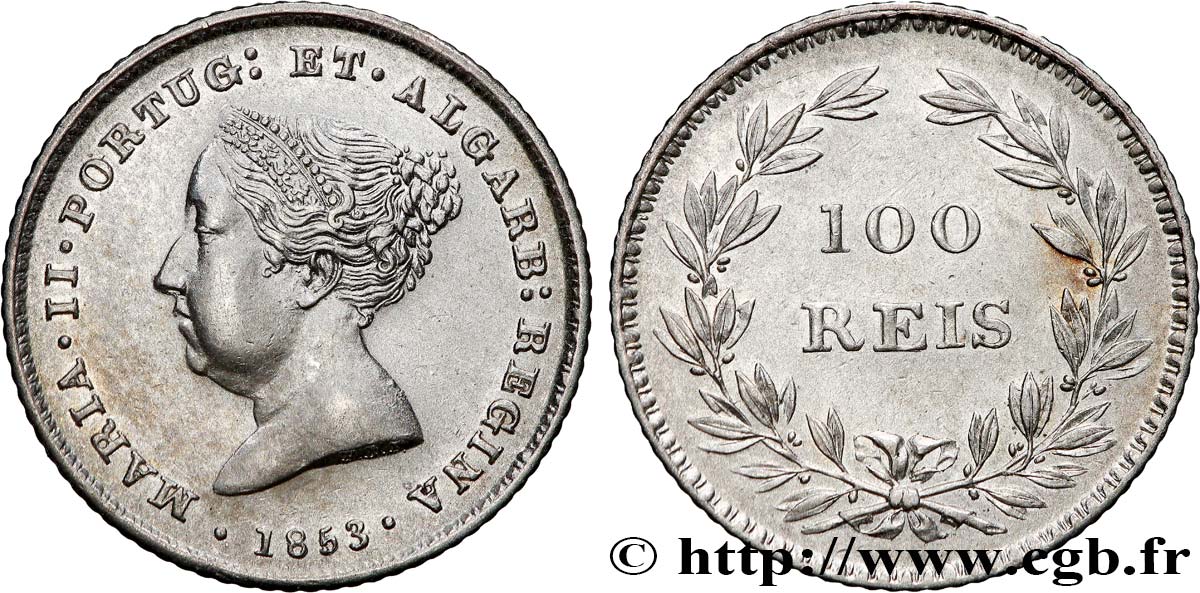 PORTUGAL -MARIE II  100 Réis  1853  SPL 
