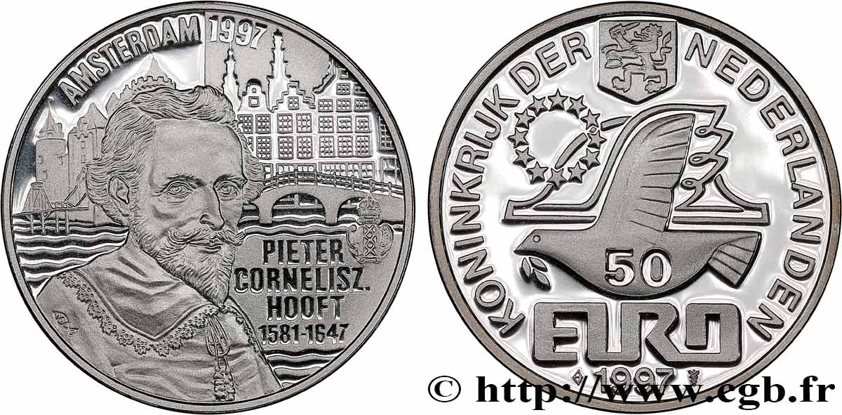 NETHERLANDS 50 Euro Proof PIETER CORNELISZ HOOFT 1997  MS 