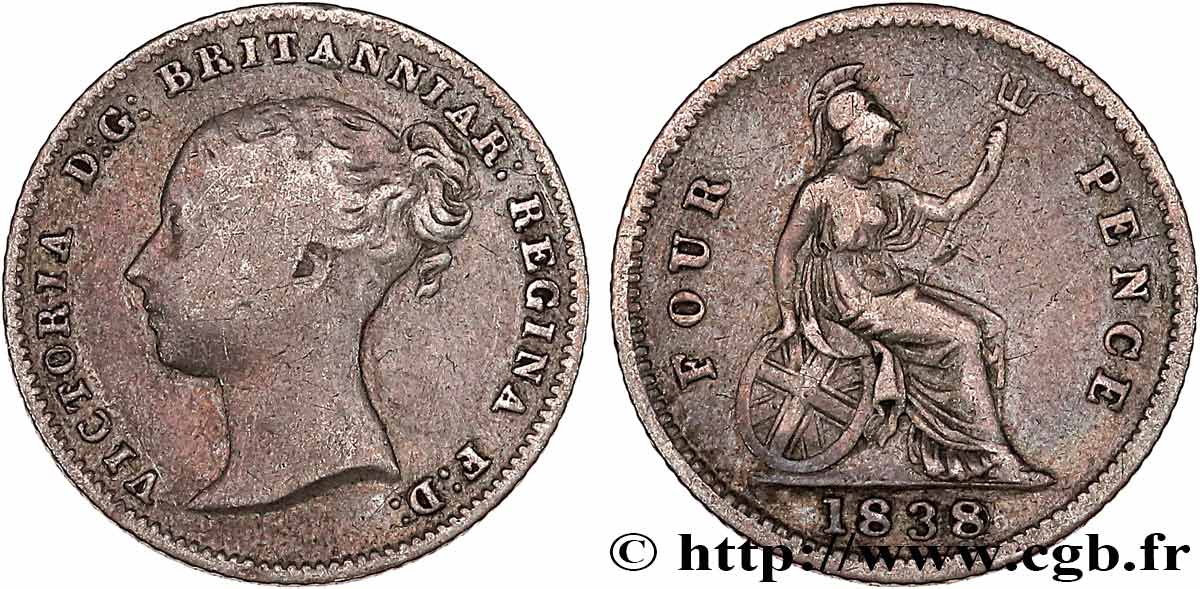 UNITED KINGDOM 4 Pence ou Groat Victoria 1838 Londres VF