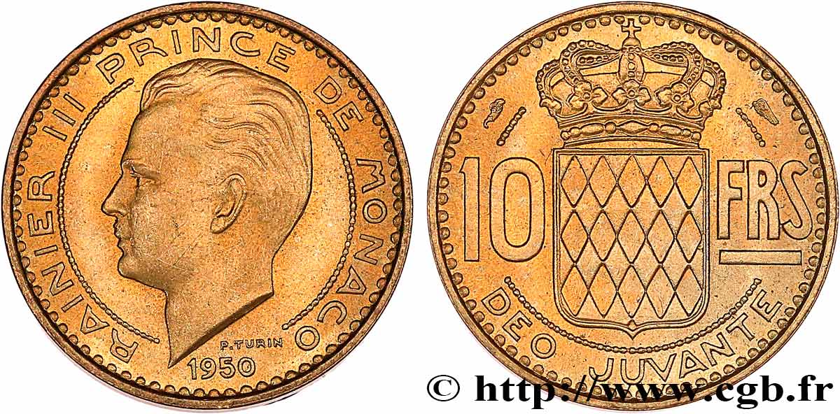 MONACO 10 Francs Rainier III 1950 Paris q.SPL