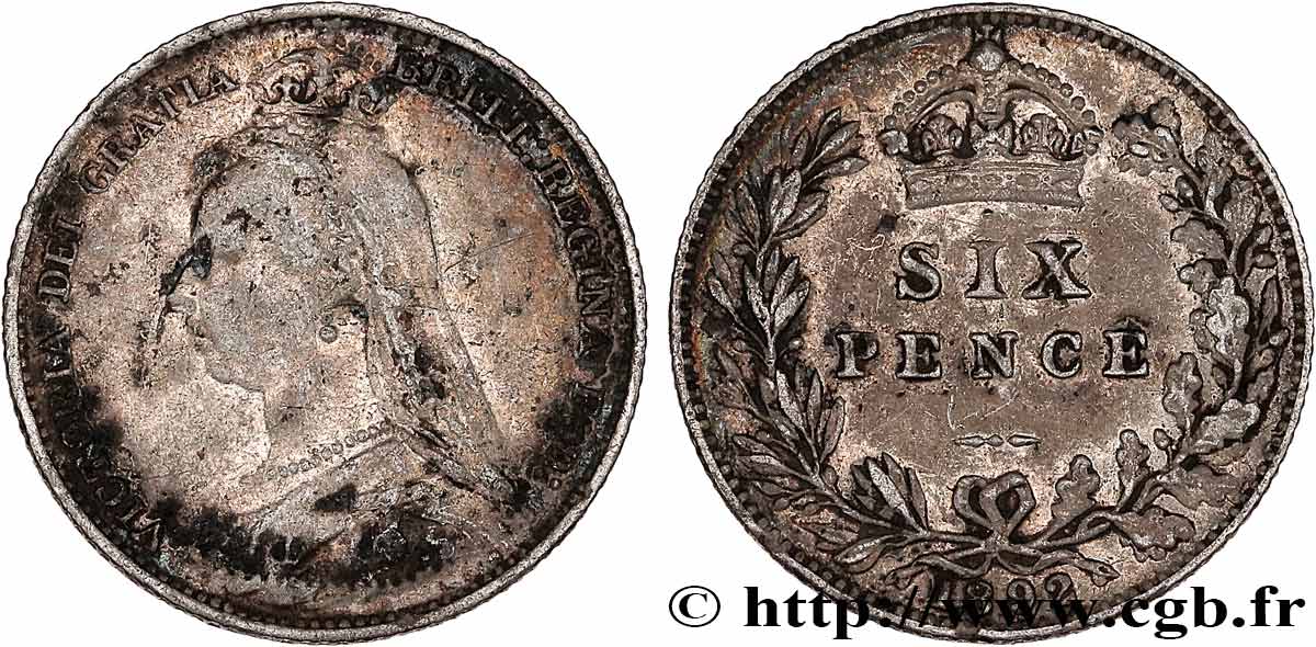 UNITED KINGDOM 6 Pence Victoria buste du Jubilé 1892 VF