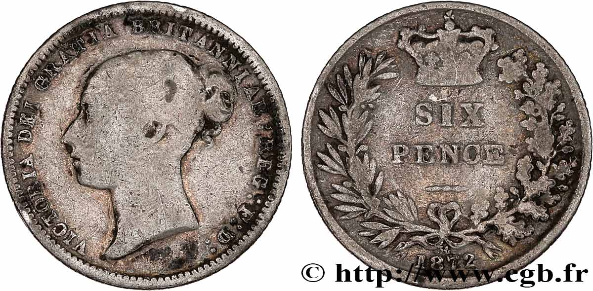 REINO UNIDO 6 Pence Victoria 1872 BC