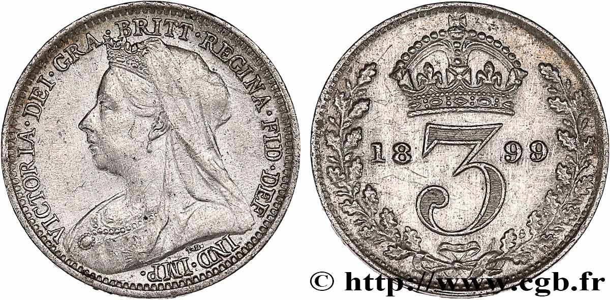 UNITED KINGDOM 3 Pence Victoria “Old Head” 1899 XF