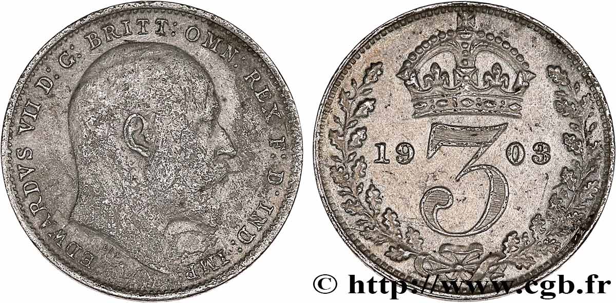 UNITED KINGDOM 3 Pence Edouard VII 1903  VF 