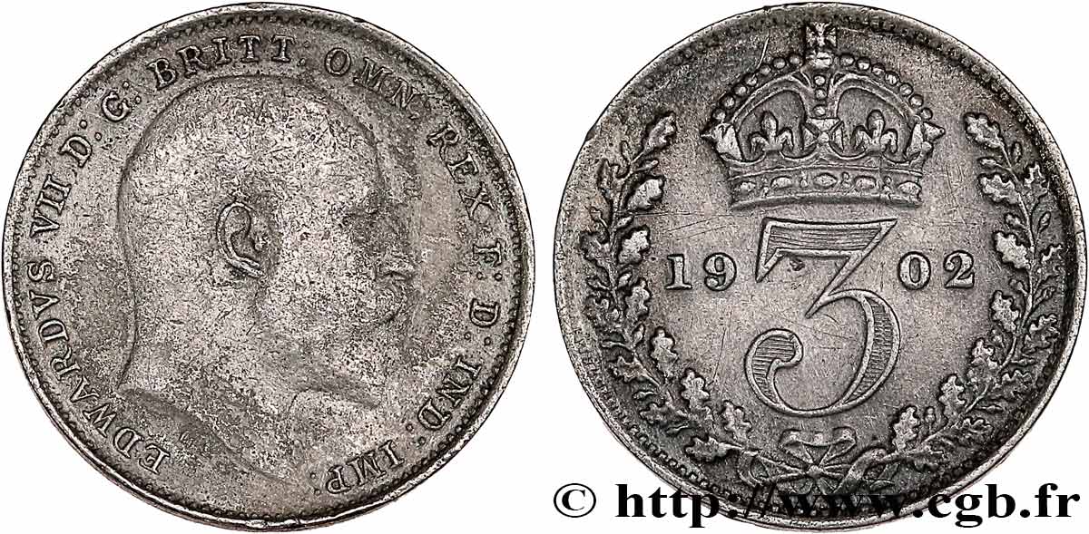 UNITED KINGDOM 3 Pence Edouard VII 1902 VF