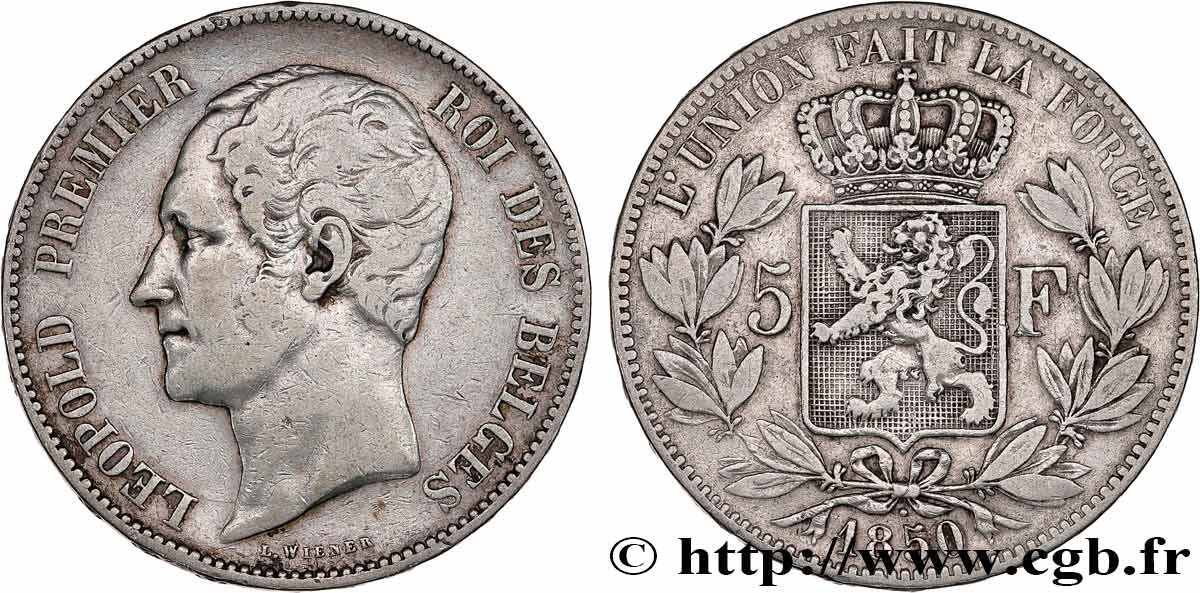 BELGIUM 5 Francs Léopold Ier 1850 XF