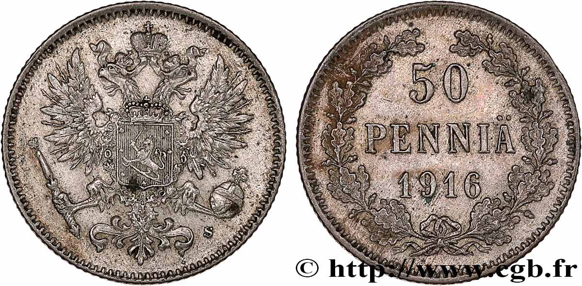 FINLAND 50 Pennia 1916 Helsinki AU 