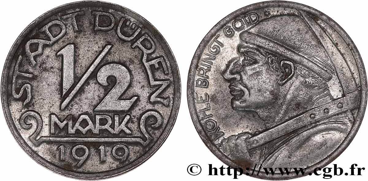 GERMANY - Notgeld 1/2 Mark Düren mineur 1919  XF 