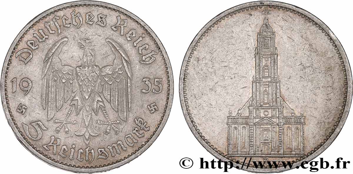 GERMANY 5 Reichsmark église de la garnison de Potsdam 1935 Munich XF