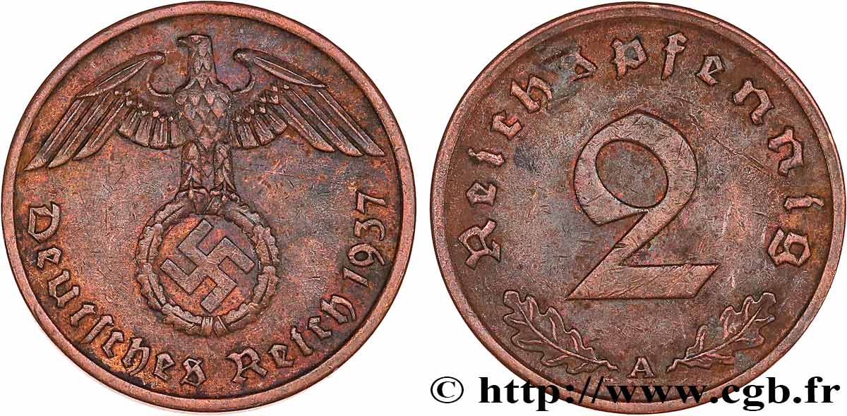 GERMANY 2 Reichspfennig 1937 Berlin XF