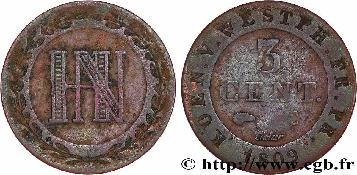 ALEMANIE - REINO DE WESTFALIA 3 Cent. Jérôme Napoléon 1809 Cassel - C BC