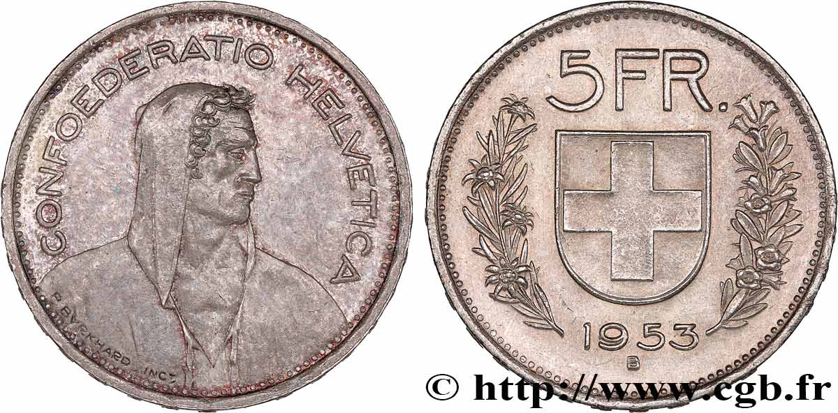 SCHWEIZ 5 Francs Berger des Alpes 1953 Berne fVZ 