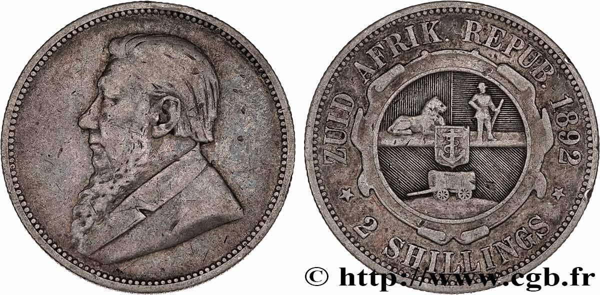 SüDAFRIKA 2 Shillings président Kruger 1892  fSS 