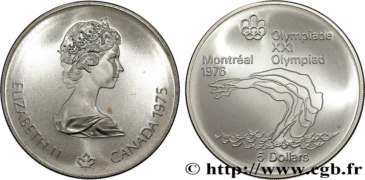 KANADA 5 Dollars JO Montréal 1976 plongeon 1975  fST 