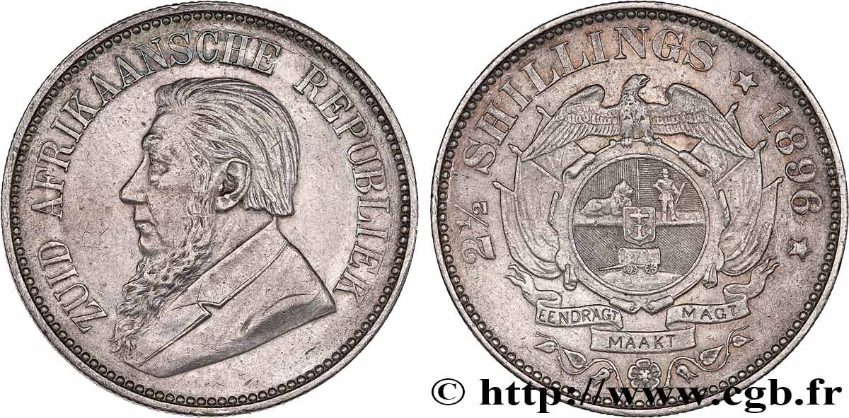 SOUTH AFRICA 2 1/2 Shillings président Kruger 1896  XF 